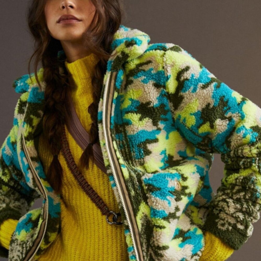 Anthropologie Pilcro Mixed Print Sherpa Jacket NWOT SIZE XS